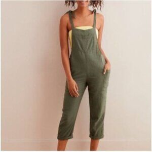 Aerie Overalls Womens XL Green Tie Shoulder Cropped Textured Pockets Festival